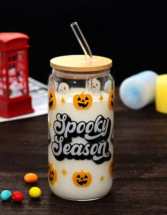 Halloween Glass Cup - Glass Straw included